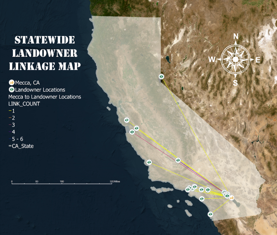 Mecca, CA and Statewide Landowner Linkage Map